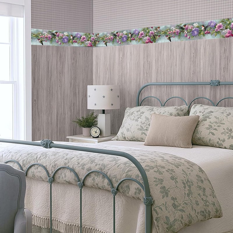 IOHEFY Morning Glory Wallpaper Border 196x4 Inch Removable Wall Border Peel and Stick Pink Purple Flower Vine for Bedroom Bathroom Kitchen Living Room Wall Trim Decor Rustic Cottage Garden - Image 4